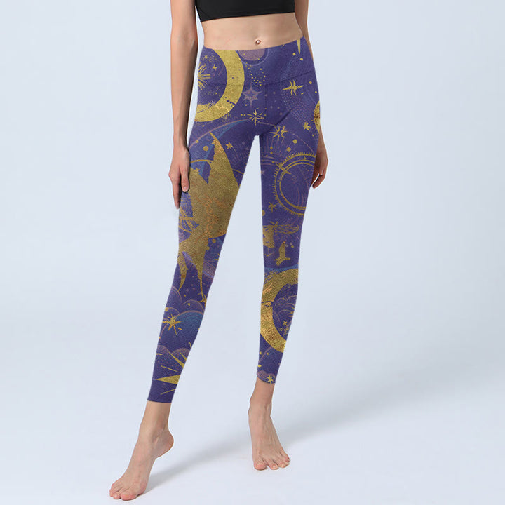 Buddha Stones、月、太陽、星柄のジムレギンス、レディースヨガパンツ - image 5