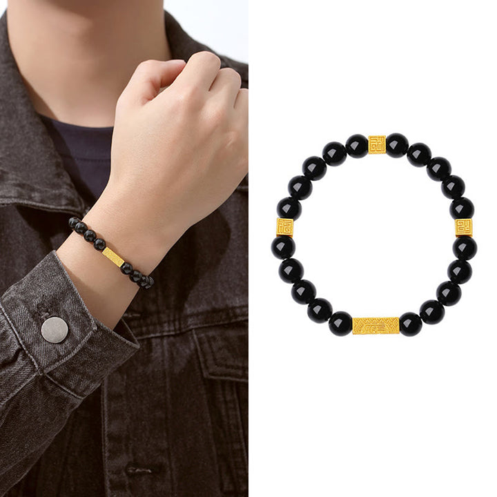 Buddha Stonesブラックオブシディアン 925 スターリングシルバー フーキャラクターキューブ強さブレスレット - image 10