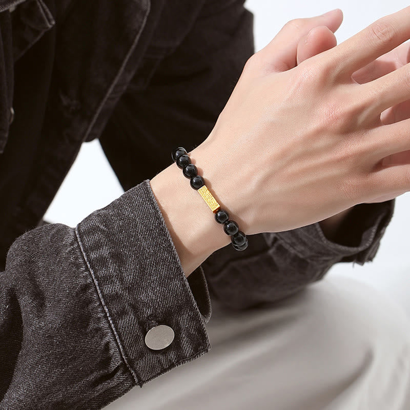 Buddha Stonesブラックオブシディアン 925 スターリングシルバー フーキャラクターキューブ強さブレスレット - image 9