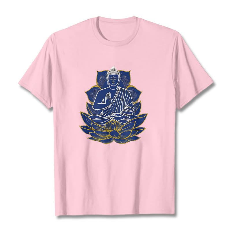Buddha Stones蓮の上に座る仏陀 コットンTシャツ - ライトピンク - 2XL - image 19