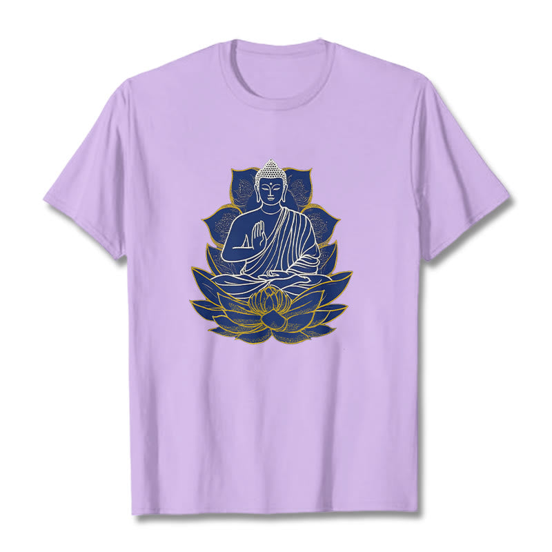 Buddha Stones蓮の上に座る仏陀 コットンTシャツ - 梅 - 2XL - image 9