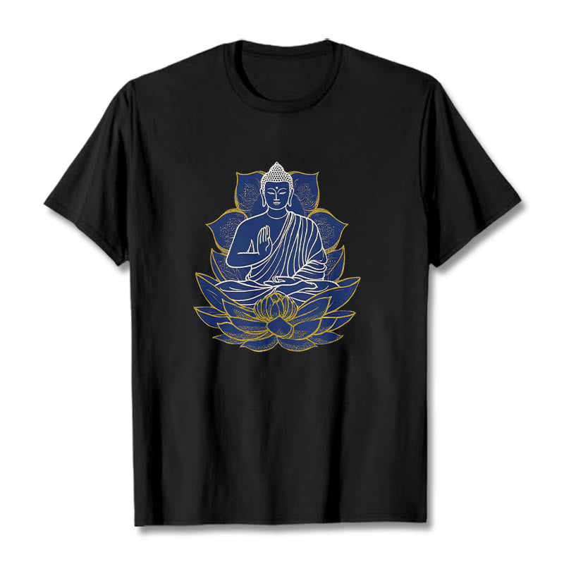 Buddha Stones蓮の上に座る仏陀 コットンTシャツ - 黒 - 2XL - image 11