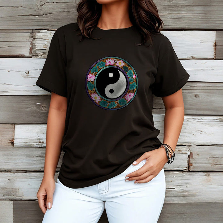 Buddha Stones、陰陽、蓮の葉のコットンTシャツ - image 7