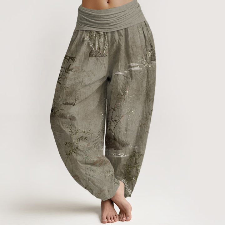 Buddha Stonesカジュアル竹岩水墨画レディース伸縮性ウエストハーレムパンツ - タン - US22、 UK/AU26、 EU54 (6XL) - image 5
