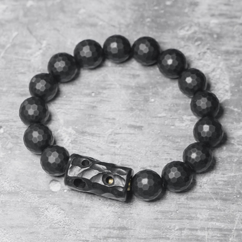 Buddha Stonesマットつや消し表面ブラックオニキス黒檀保護ブレスレット