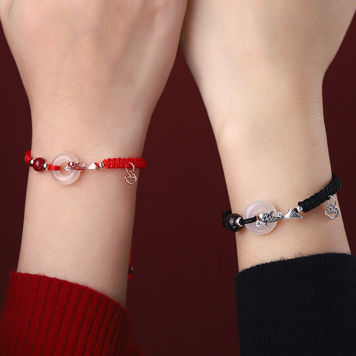 Buddha Stonesハンドメイドカルセドニー平和のお守りチャーム鯉魚925スターリングシルバー編み紐ポジティブカップルブレスレット - image 4