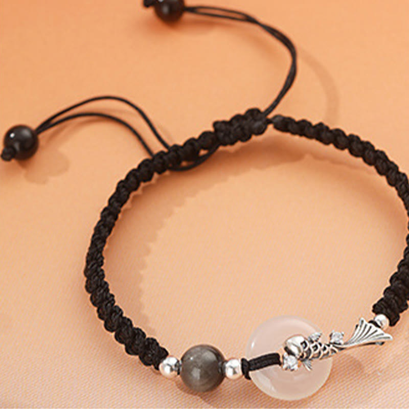 Buddha Stonesハンドメイドカルセドニー平和のお守りチャーム鯉魚925スターリングシルバー編み紐ポジティブカップルブレスレット - image 13