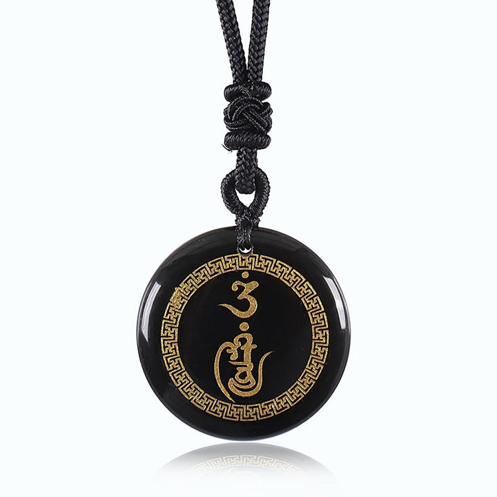 Buddha Stones卍模様 金剛杵 守護マントラ 天然各種水晶 黒曜石 浄化ネックレスペンダント