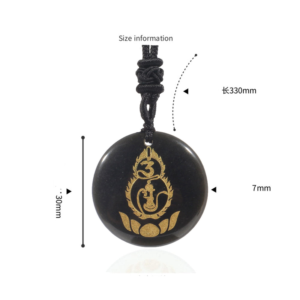 Buddha Stonesひょうたん 蓮 台座 模様 金剛杵 守護 マントラ 天然 各種 水晶 黒曜石 成就 ネックレス ペンダント - image 1