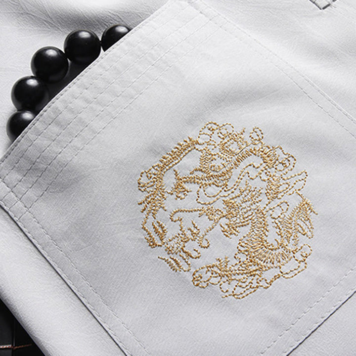 Buddha Stones中国の旧正月 刺繍 龍 カエルボタン 唐装 漢服 伝統制服 長袖 トップス パンツ 衣類 メンズセット - image 9