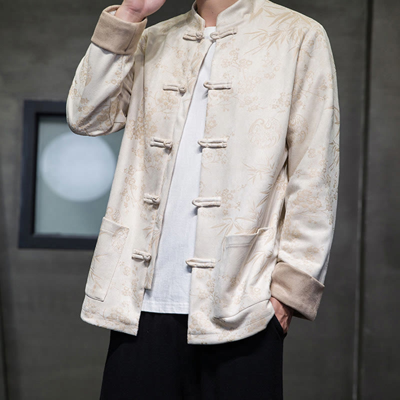 Buddha Stonesと中国の旧正月服、花柄、竹、無地、カエルボタン、唐装、綿、メンズジャケット、ポケット付きシャツ - image 49