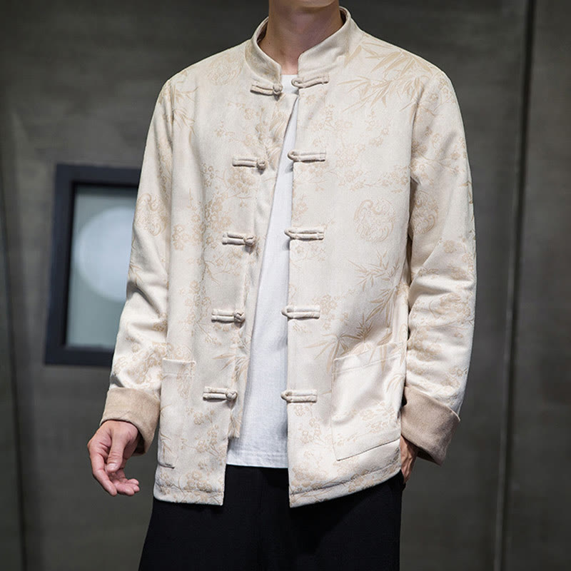 Buddha Stonesと中国の旧正月服、花柄、竹、無地、カエルボタン、唐装、綿、メンズジャケット、ポケット付きシャツ - image 46