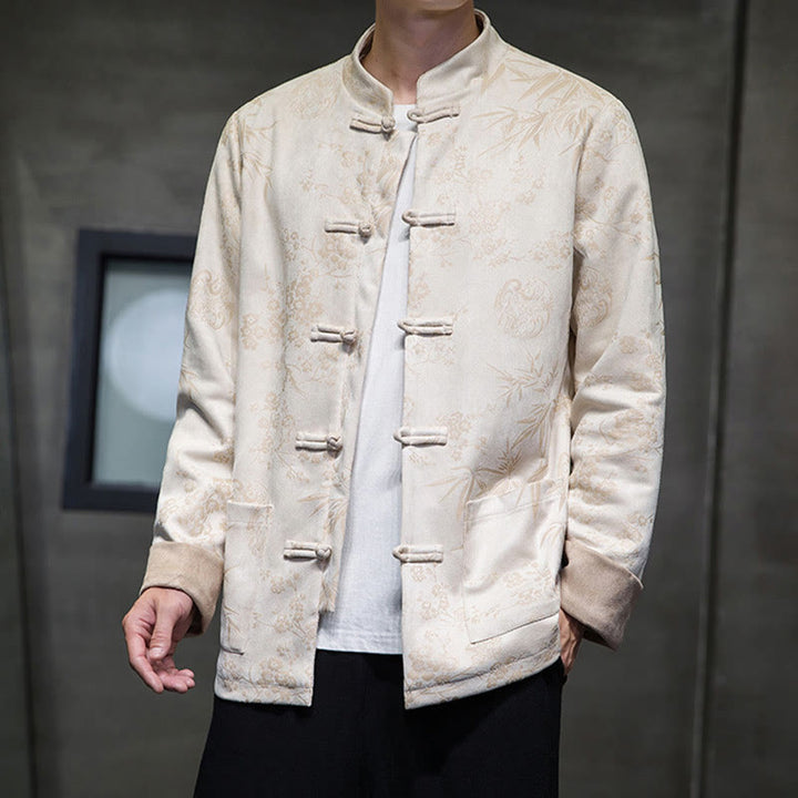 Buddha Stonesと中国の旧正月服、花柄、竹、無地、カエルボタン、唐装、綿、メンズジャケット、ポケット付きシャツ - image 46