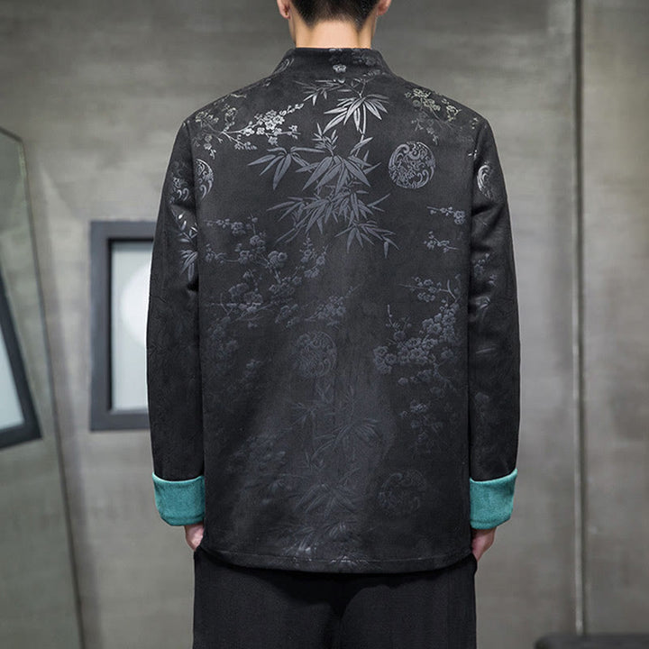 Buddha Stonesと中国の旧正月服、花柄、竹、無地、カエルボタン、唐装、綿、メンズジャケット、ポケット付きシャツ - image 27