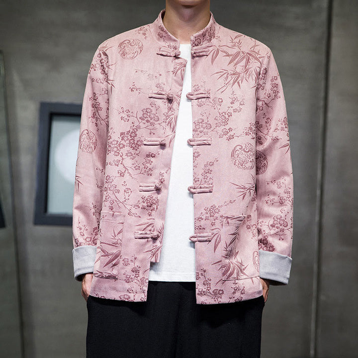 Buddha Stonesと中国の旧正月服、花柄、竹、無地、カエルボタン、唐装、綿、メンズジャケット、ポケット付きシャツ - image 34