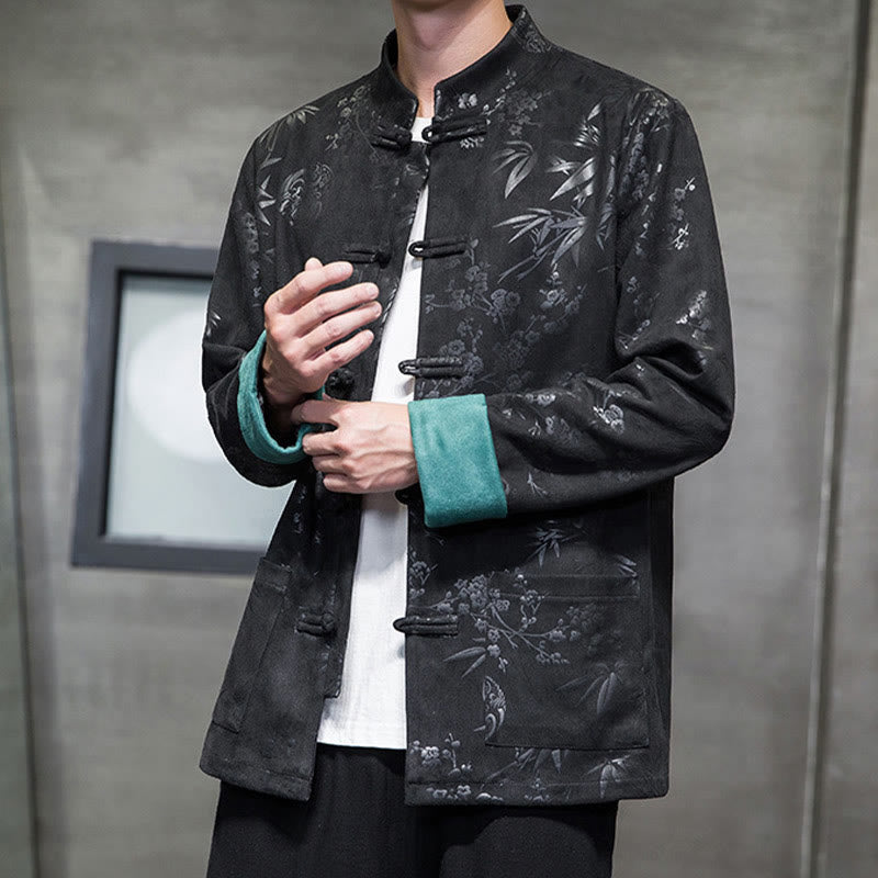 Buddha Stonesと中国の旧正月服、花柄、竹、無地、カエルボタン、唐装、綿、メンズジャケット、ポケット付きシャツ - image 31