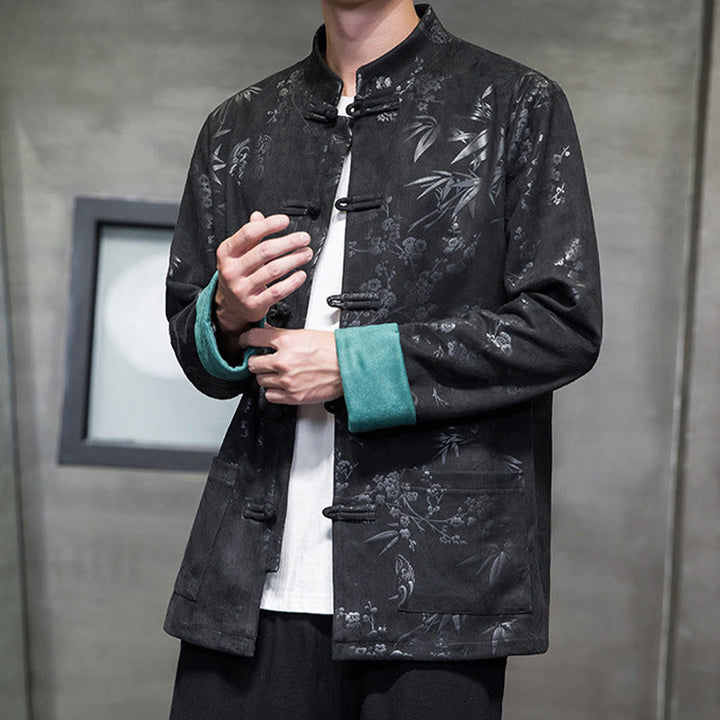 Buddha Stonesと中国の旧正月服、花柄、竹、無地、カエルボタン、唐装、綿、メンズジャケット、ポケット付きシャツ - image 31