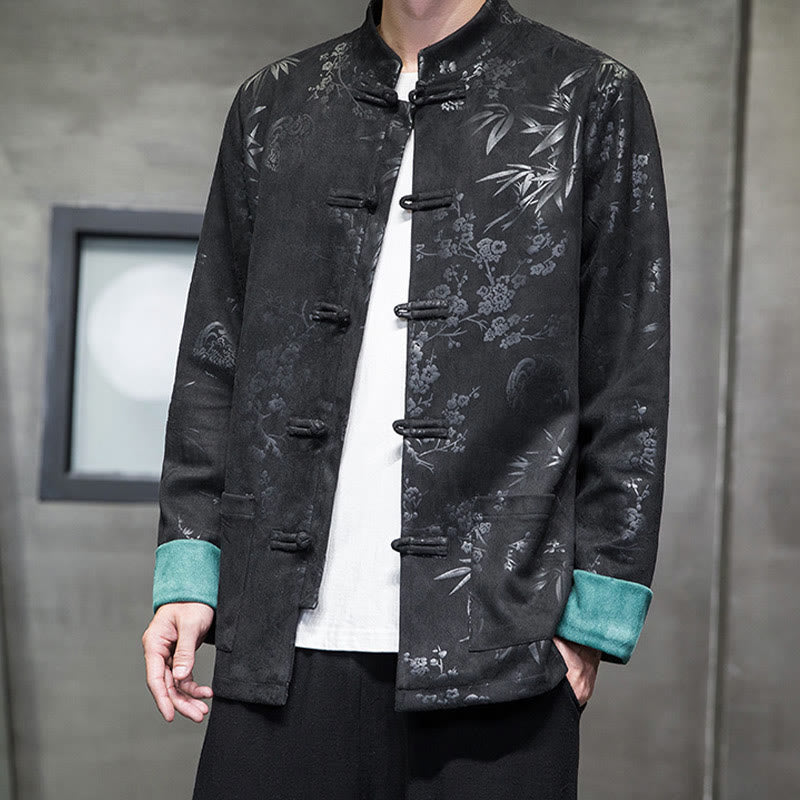 Buddha Stonesと中国の旧正月服、花柄、竹、無地、カエルボタン、唐装、綿、メンズジャケット、ポケット付きシャツ - image 30