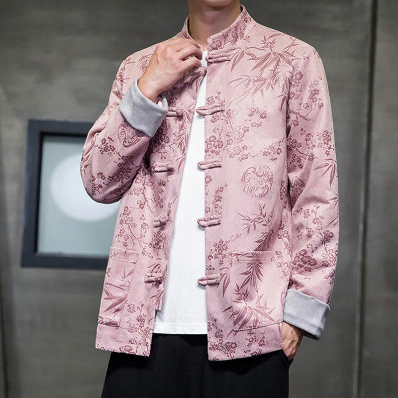 Buddha Stonesと中国の旧正月服、花柄、竹、無地、カエルボタン、唐装、綿、メンズジャケット、ポケット付きシャツ - image 38