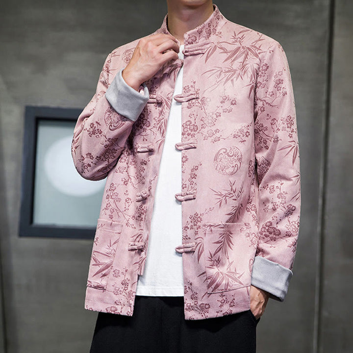 Buddha Stonesと中国の旧正月服、花柄、竹、無地、カエルボタン、唐装、綿、メンズジャケット、ポケット付きシャツ - image 38