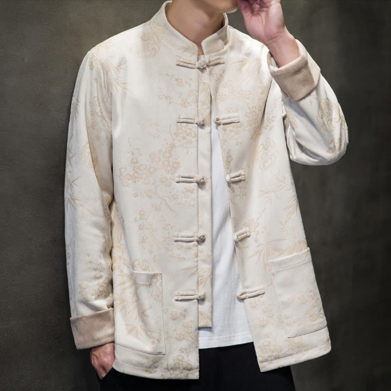 Buddha Stonesと中国の旧正月服、花柄、竹、無地、カエルボタン、唐装、綿、メンズジャケット、ポケット付きシャツ - image 51
