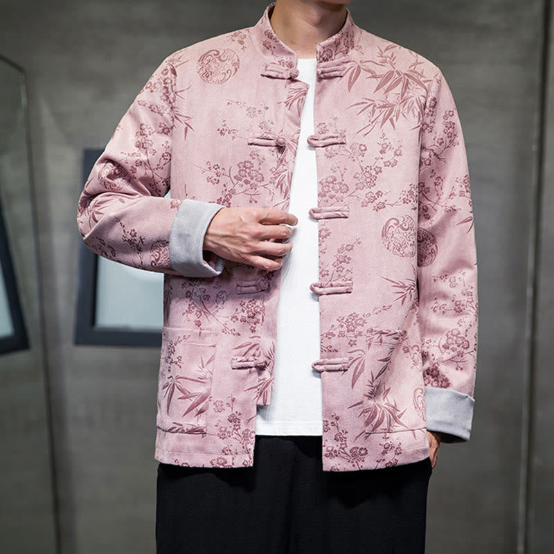 Buddha Stonesと中国の旧正月服、花柄、竹、無地、カエルボタン、唐装、綿、メンズジャケット、ポケット付きシャツ - image 42
