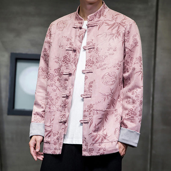 Buddha Stonesと中国の旧正月服、花柄、竹、無地、カエルボタン、唐装、綿、メンズジャケット、ポケット付きシャツ - image 40