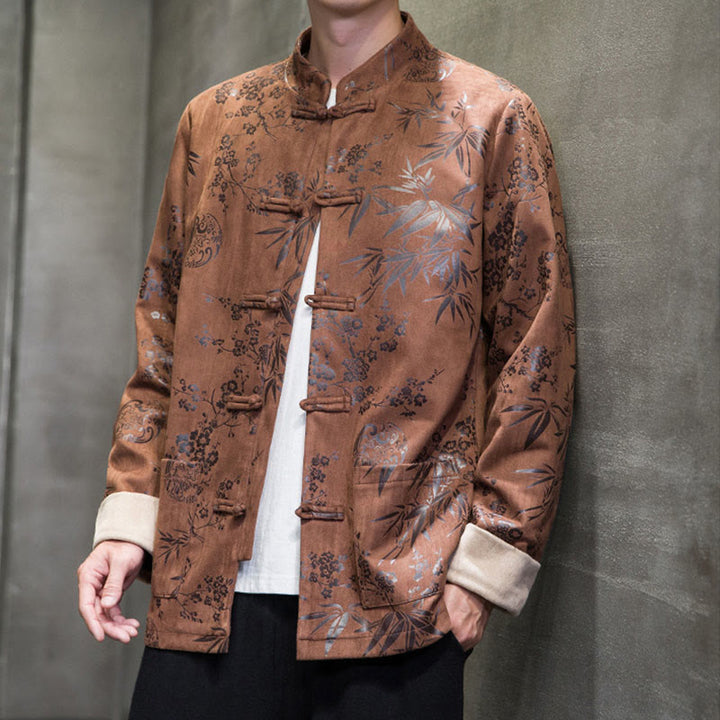 Buddha Stonesと中国の旧正月服、花柄、竹、無地、カエルボタン、唐装、綿、メンズジャケット、ポケット付きシャツ - image 19