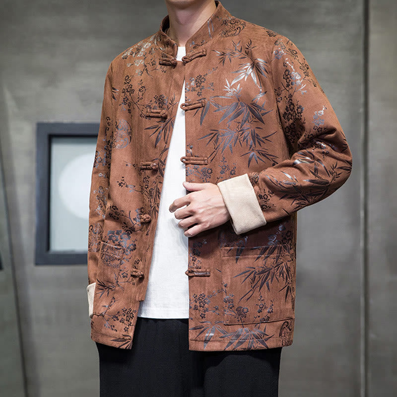 Buddha Stonesと中国の旧正月服、花柄、竹、無地、カエルボタン、唐装、綿、メンズジャケット、ポケット付きシャツ - image 18