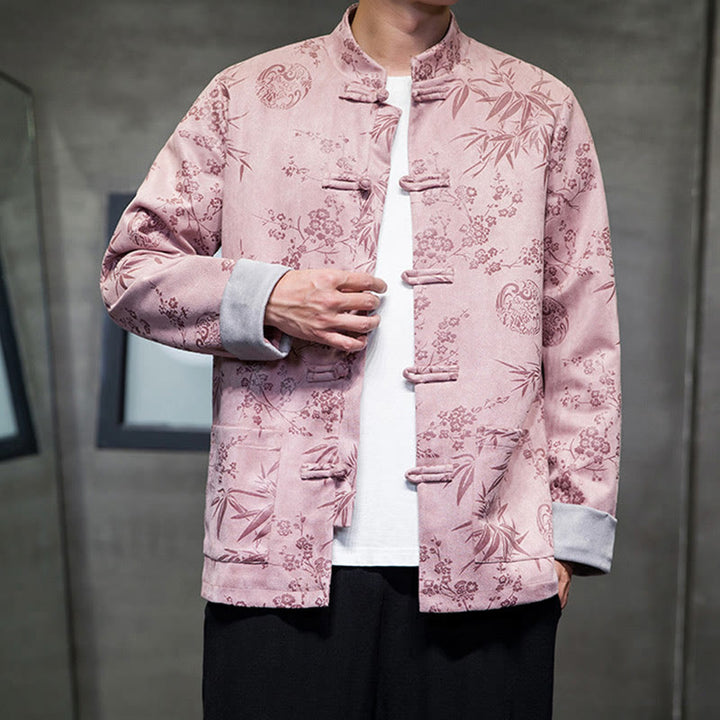 Buddha Stonesと中国の旧正月服、花柄、竹、無地、カエルボタン、唐装、綿、メンズジャケット、ポケット付きシャツ - image 42