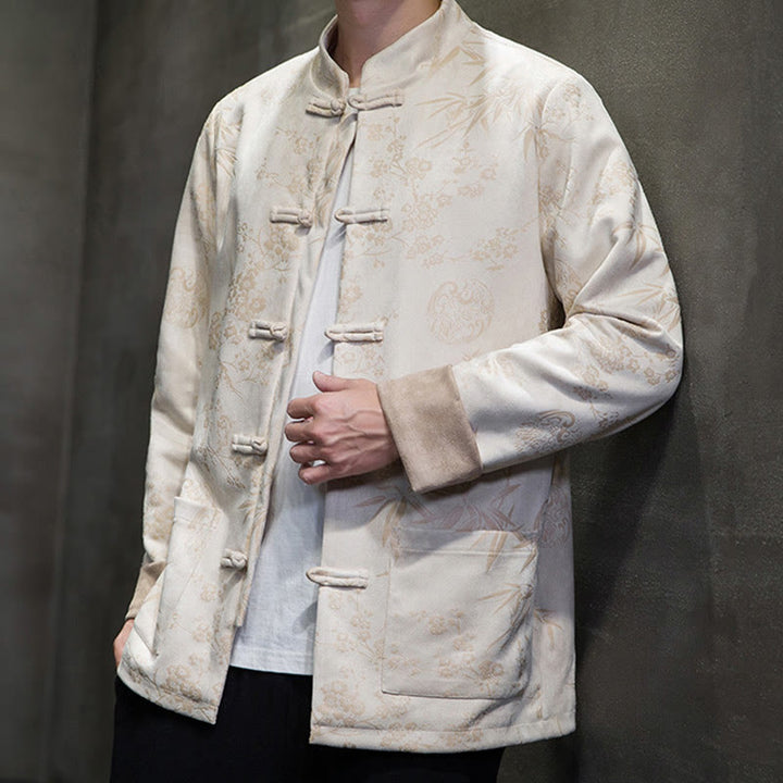 Buddha Stonesと中国の旧正月服、花柄、竹、無地、カエルボタン、唐装、綿、メンズジャケット、ポケット付きシャツ - image 44