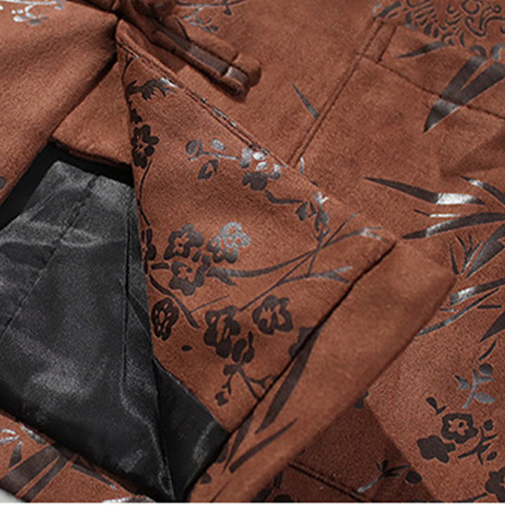 Buddha Stonesと中国の旧正月服、花柄、竹、無地、カエルボタン、唐装、綿、メンズジャケット、ポケット付きシャツ - image 21