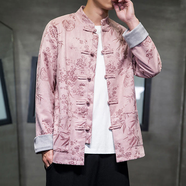 Buddha Stonesと中国の旧正月服、花柄、竹、無地、カエルボタン、唐装、綿、メンズジャケット、ポケット付きシャツ - image 41