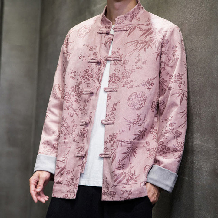 Buddha Stonesと中国の旧正月服、花柄、竹、無地、カエルボタン、唐装、綿、メンズジャケット、ポケット付きシャツ - image 35