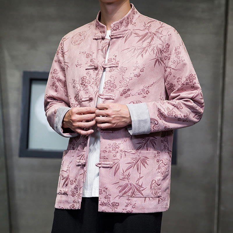 Buddha Stonesと中国の旧正月服、花柄、竹、無地、カエルボタン、唐装、綿、メンズジャケット、ポケット付きシャツ - image 39
