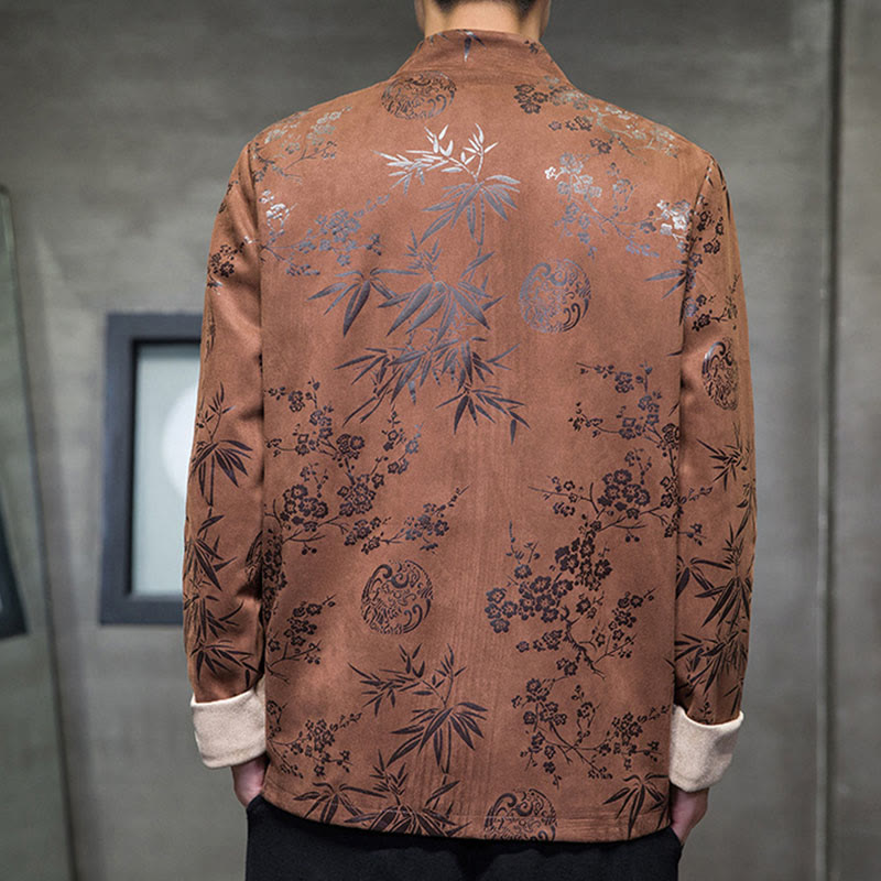 Buddha Stonesと中国の旧正月服、花柄、竹、無地、カエルボタン、唐装、綿、メンズジャケット、ポケット付きシャツ - image 14