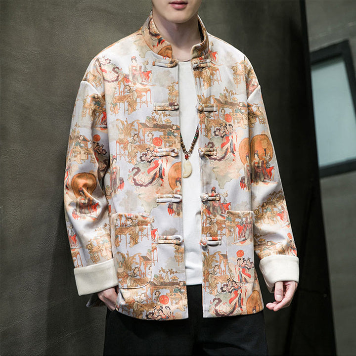 Buddha Stones中国の旧正月服 古代人物画 無地 カフス カエルボタン 唐装 綿 メンズ ジャケット シャツ ポケット付き - image 18