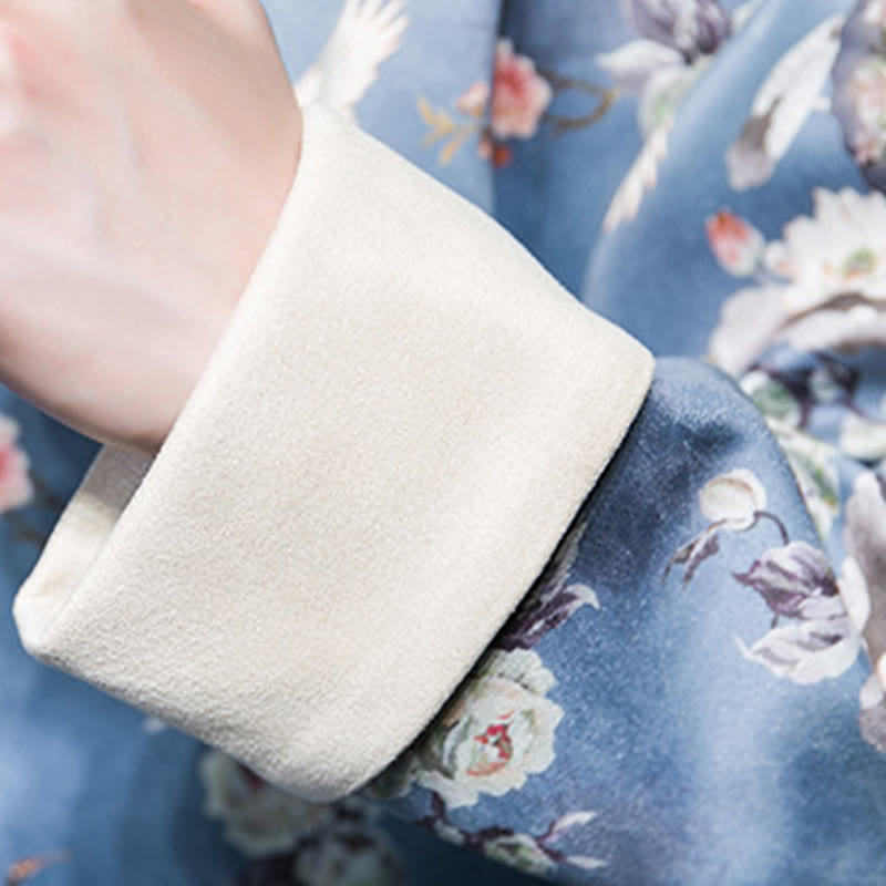 Buddha Stones、中国の旧正月服、花、扇子、鳥、カエルボタンの唐装、綿のメンズジャケット、ポケット付きシャツ - image 18