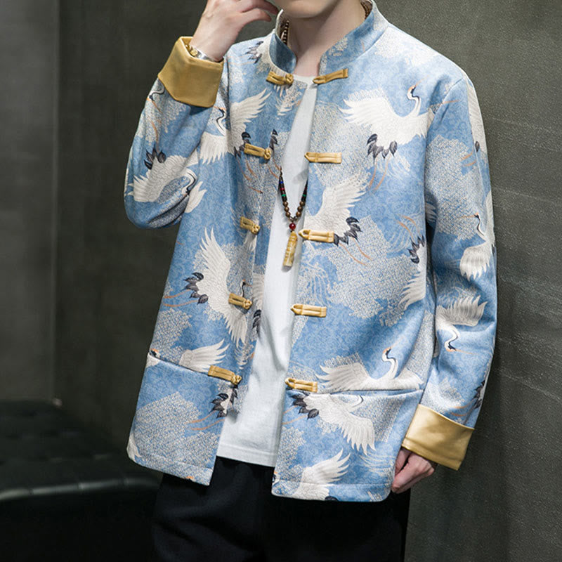 Buddha Stonesの中国の新年の衣装、白鶴、金蛙ボタン唐装、綿のメンズジャケット、ポケット付きシャツ - image 4
