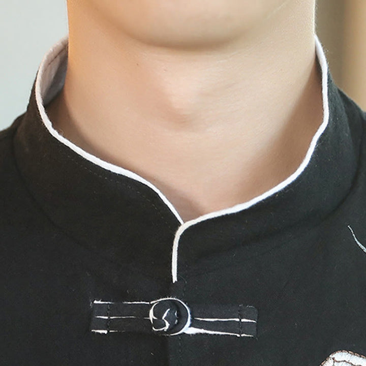 Buddha Stones、中国の旧正月、飛鶴刺繍、カエルボタン、唐装、コットンメンズジャケット、シャツ - image 14