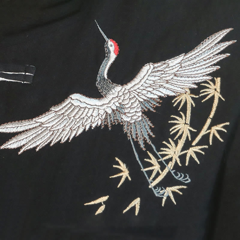 Buddha Stones、中国の旧正月、飛鶴刺繍、カエルボタン、唐装、コットンメンズジャケット、シャツ - image 15