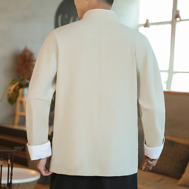 Buddha Stones、中国の旧正月、飛鶴刺繍、カエルボタン、唐装、コットンメンズジャケット、シャツ - image 21