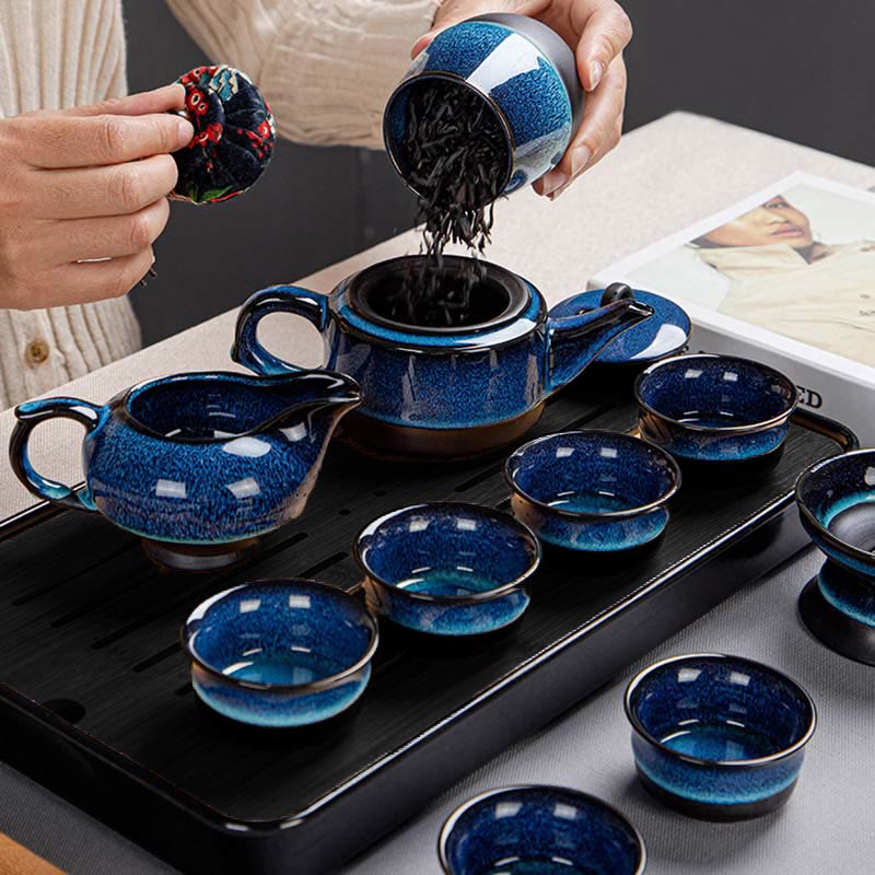 Buddha Stonesブルーグラデーションカラー 中国功夫茶 陶器ティーポット ポータブルギフトバッグボックスセット - image 19