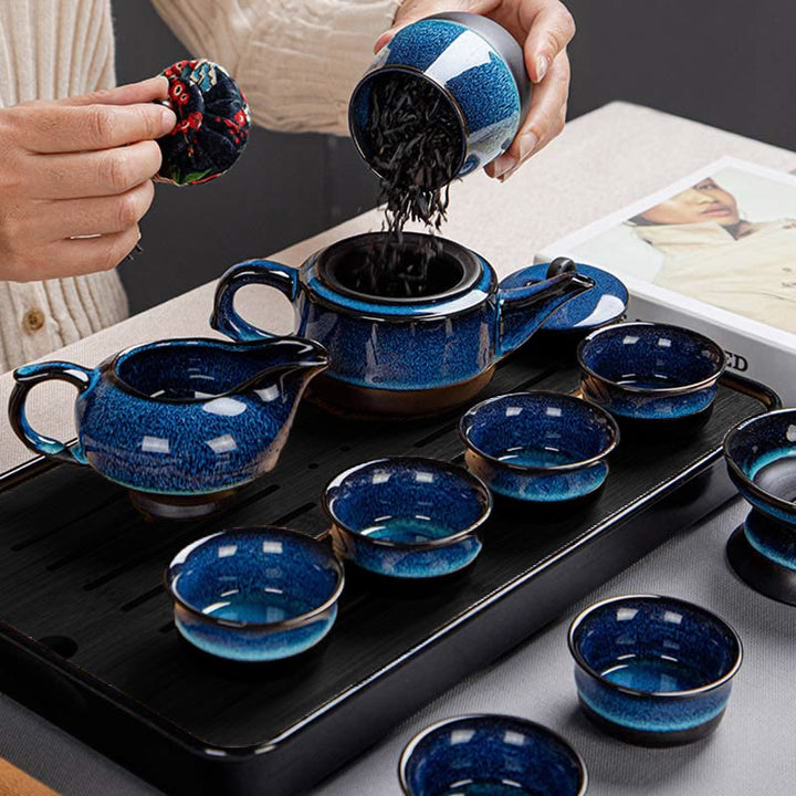 Buddha Stonesブルーグラデーションカラー 中国功夫茶 陶器ティーポット ポータブルギフトバッグボックスセット - image 19