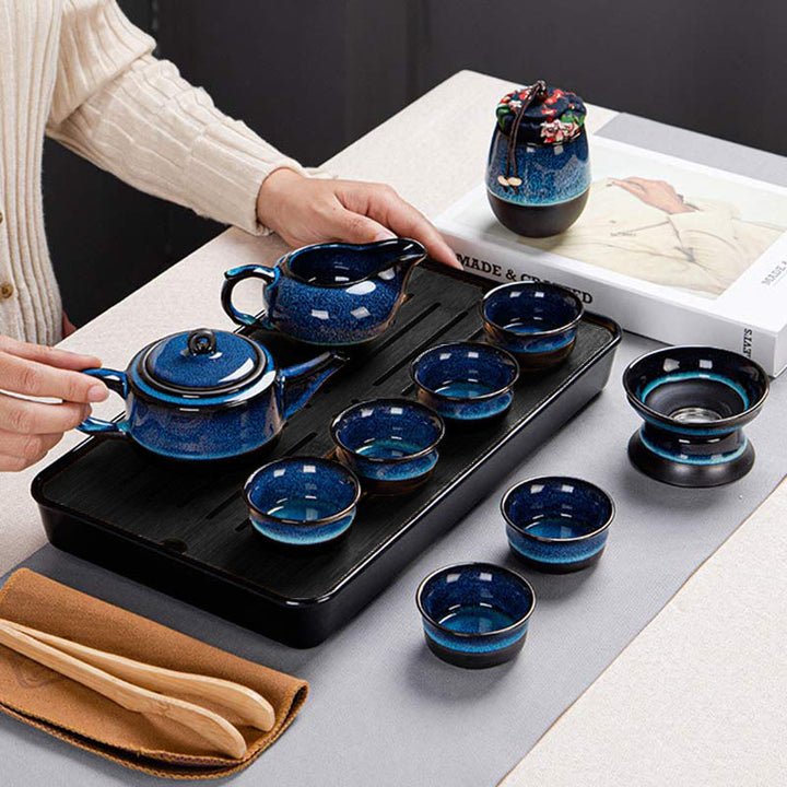 Buddha Stonesブルーグラデーションカラー 中国功夫茶 陶器ティーポット ポータブルギフトバッグボックスセット - image 20