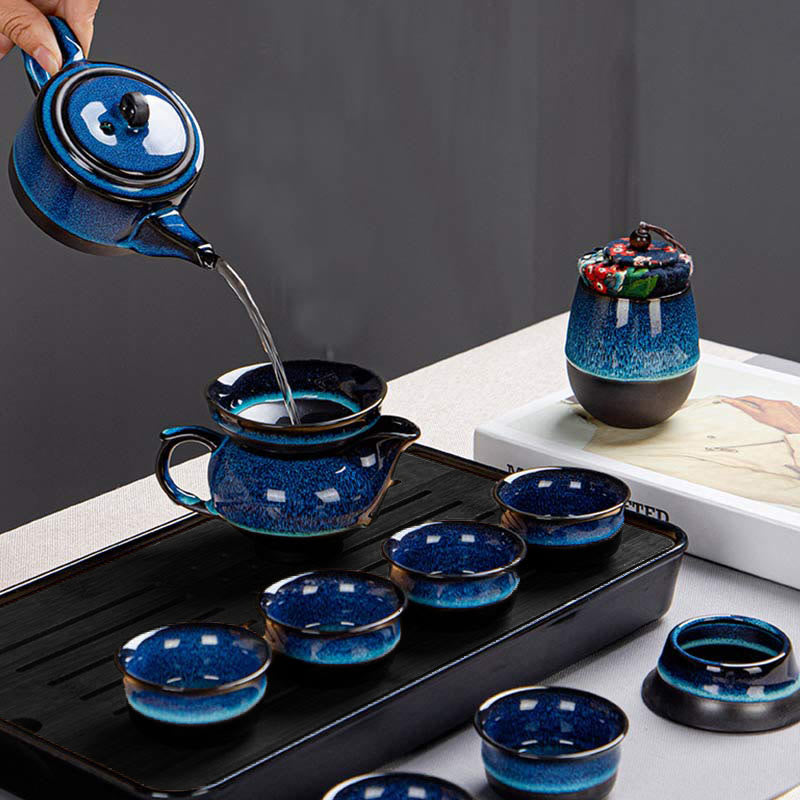 Buddha Stonesブルーグラデーションカラー 中国功夫茶 陶器ティーポット ポータブルギフトバッグボックスセット - image 22