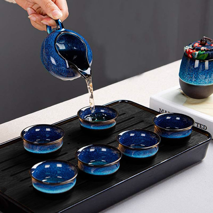 Buddha Stonesブルーグラデーションカラー 中国功夫茶 陶器ティーポット ポータブルギフトバッグボックスセット - image 21