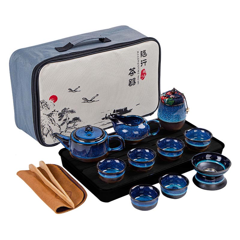Buddha Stonesブルーグラデーションカラー 中国功夫茶 陶器ティーポット ポータブルギフトバッグボックスセット - image 25