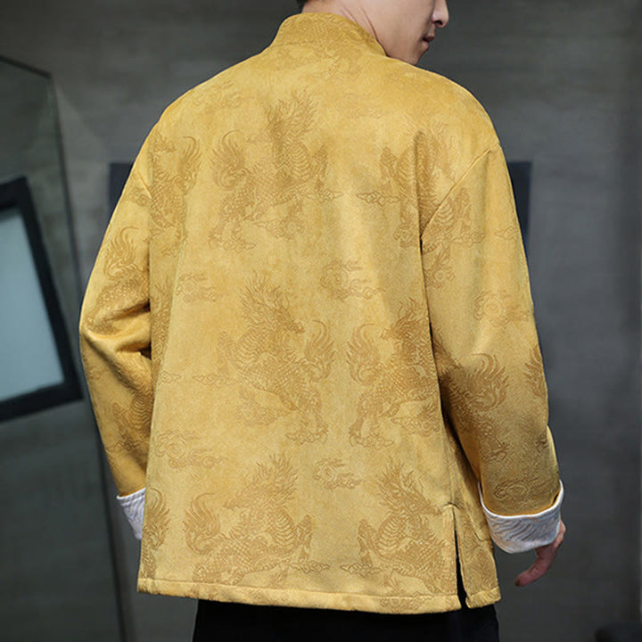 Buddha Stones、中国の旧正月、麒麟柄、カエルボタン、唐装、メンズジャケット、ポケット付きシャツ - image 4