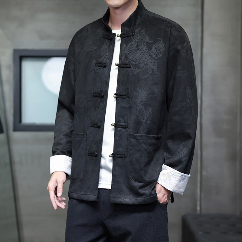 Buddha Stones、中国の旧正月、麒麟柄、カエルボタン、唐装、メンズジャケット、ポケット付きシャツ - image 18